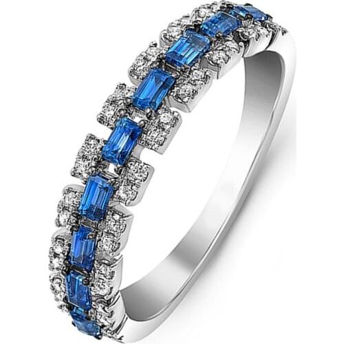 Fashion Luxury Womens Blue Zircon Ring Wedding Engagement Prom Ring Jewelry