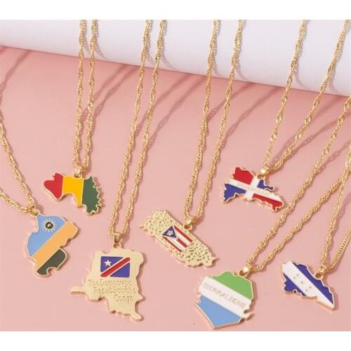 NEW Country Map Flag Necklace Africa Guinea Ghana Liberia Undersea Jamaica South Africa India Brazil Pendant Chain Man Jewelry