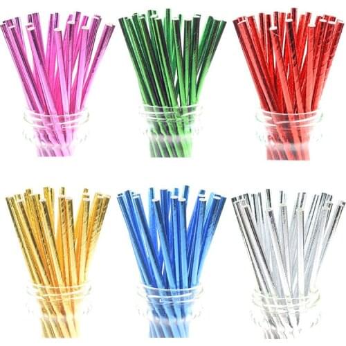 25pcs/lot Shiny Purple Paper Straws Metallic Gold Disposable Drinking Straws Chevron for kids Birthday Wedding Decor party DIY
