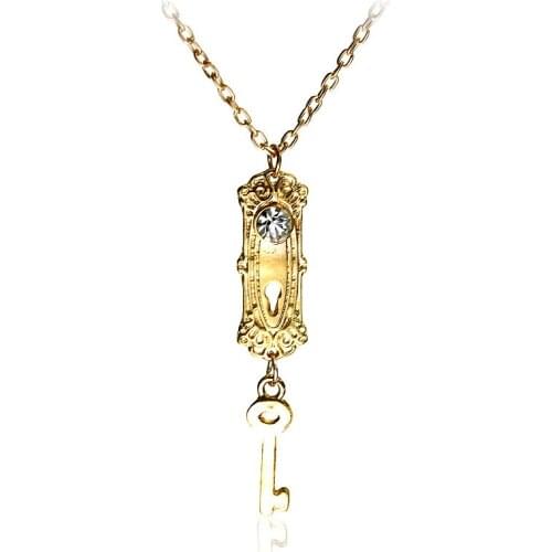 Alice In Wonderland Necklace Gold Link Chain Pendant Lock&Key Crystal Rhinestone Trend charm Necklaces Jewelry Gift For Girl Lad