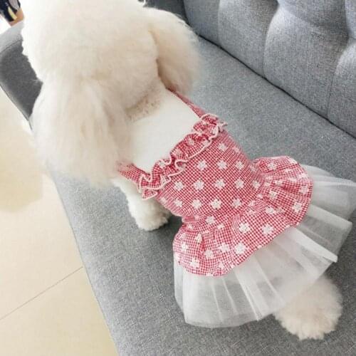 Dog Dress Plaid Printing Ruffled Hem Cotton Skin-friendly Pet Dress for Summer