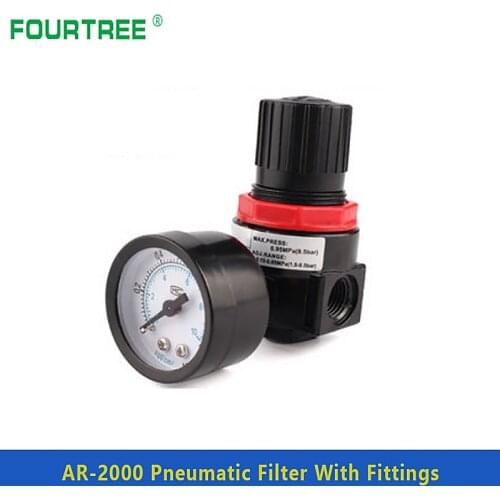 AR2000 G1/4" Pneumatic Air Compressor Pressure Regulator Reduction Valve AR-2000 With Fittings 4 6 8 10 12mm Adjustable