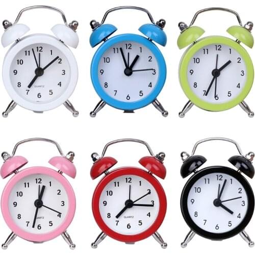 Portable Cute Mini Round Battery Alarm Clock Bell Two legs Stand Desktop Table Bedside Clocks Kid Home Bedroon Decor