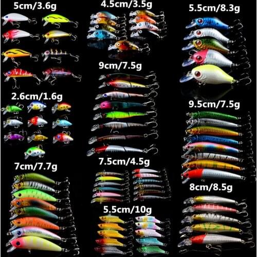 83pcs/Lot Fishing Lure Mixed 10 Models Wobblers Fishing Tackle 83 Colors Fishing Bait Minnow /Crank/VIB Bait Mix Wholesale