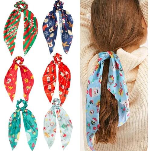 Christmas Halloween Elastic Hair Band Scrunchies Hair Rope Tie Hair Ring Rubber Long Ribbon Vintage Girls Ponytail Hair Accessor