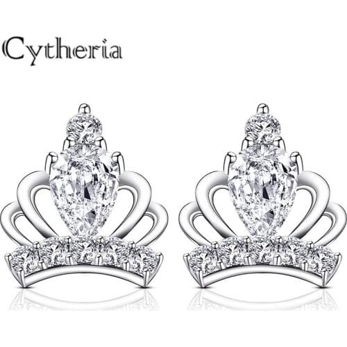 Silver crown princess shape stud earrings fashion luxury women earrings wedding jewelry party accessories gifts for women/girls
