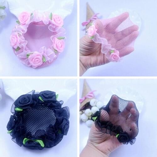 5 Colors Avaliable Flower Bun Hair Nets For Girls' DancersrCute Kids' Bun Net Hair Bun Cover Dancewear Hair Accessories