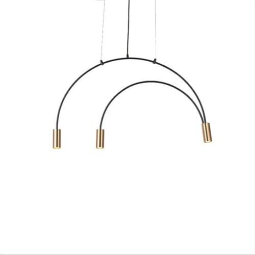 Modern Simple Loft Black Iron Geometric Line Suspension for Dining Room Bar Foyer Arc Iron Pendant Light 1816