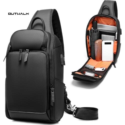 2020 Men Crossbody Bag Fits 9.7 inch iPad Shoulder bag Messenger Bags Male Waterproof USB Recharging Sling bag Male Chest Bag