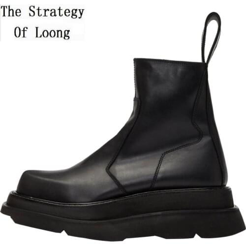 Spring Autumn Men Full Genuine Leather Double Platform Equestrian Boots Winter Male Sewing Zipper Motorcycle Boots 20200116