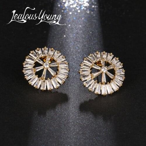 Vintage Geometry Cubic Zirconia Circle Stud Earrings for Women Hallow Flower CZ Crystal Round Studs Ear Jewerly AE396