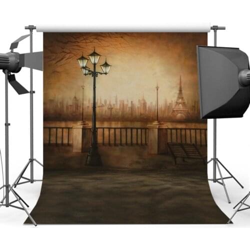 Old Master Retro Photography Background Oil Paint Vintage Backdrop for Photo Props Studio Eiffel Tower Building Street lamp