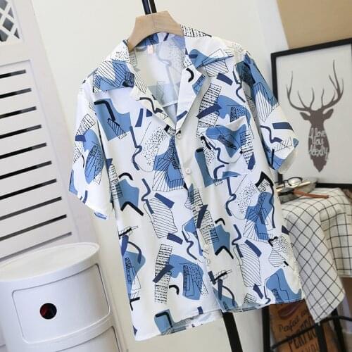 OIONINOS Hawaiian style Womens short Sleeve Print Shirt Vacation Plus Size Casual Stand Collar Button Loose Shirt