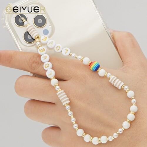 Simple Phone Chain Beaded Phone Case Bohemian Charms Strap Lanyard Pearl Pink Chains for Women Jewelry Cute Girl Charm Pendant