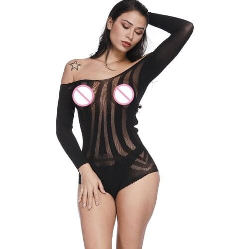 Plus Size Women Sex Lingerie Long Sleeves Transparent BodyStockings Hot Sexy Lace Bodysuit Babydoll Backless Seductive Underwear