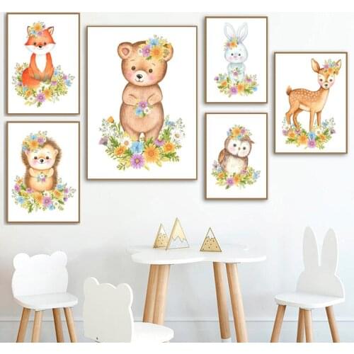 Jungle Animal Deer Hedgehog Bear Owl Rabbit Fox Wall Art Canvas Painting Nordic Posters And Prints Wall Pictures Kids Room Decor