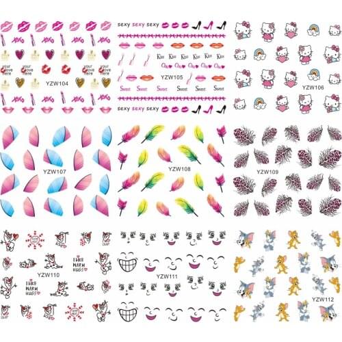 YZWLE 1 Sheet Optional Feather Cartoon Designs Beauty Multi Pattern Art Nail Sticker Water Transfer Decal