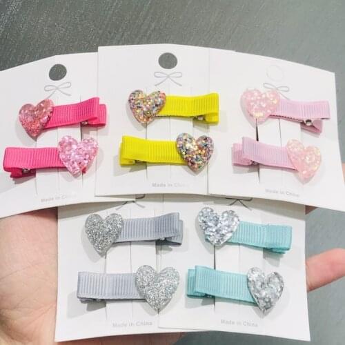 2Pcs/Set Girls Heart-shaped Shiny Cloth Hairpins Children Sweet Hair Clip Barrettes Headband Kids Hair Accessories Headwear
