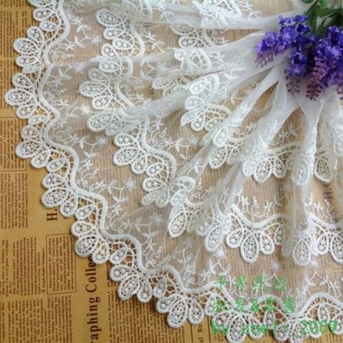 2 Yard/Lot diy handmade accessories lace trim decoration cotton embroidery 3 layer net flower Black White 35cm Wide