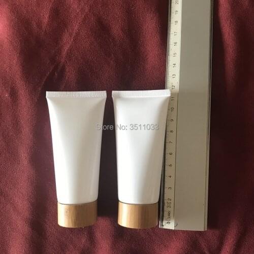 25pcs 60g Empty White Cosmetic Soft Tube Plastic Lotion Shampoo Cream Squeeze Packaging Container 60ml Natural Bamboo Cap Lid