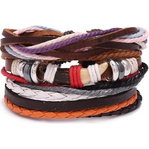 3Pcs/Set Explosive Accessories Retro Braided Leather Bracelet Diy Combination Three-piece Dog Tooth Bracelet