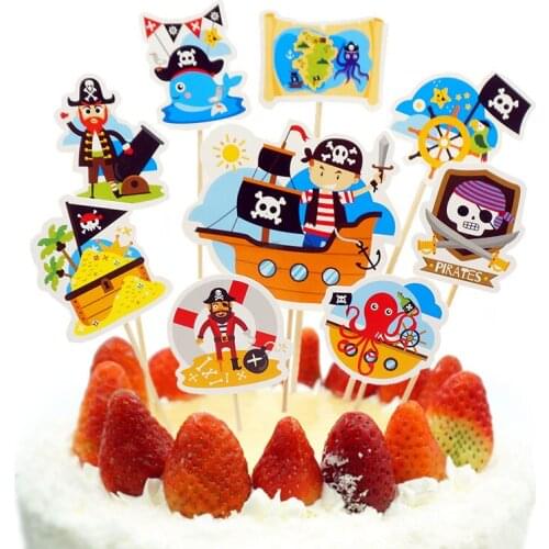 9pcs Pirate Cupcake Toppers Decorations Pirate Toothpicks Food Picks for Boys Girlls Birthday Party Cake Decorations Supplies