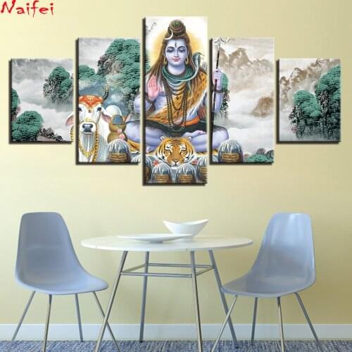 5D DIY Diamond Painting 5 Pieces Hindu God Lord Shiva And Animals Horse Scenery Diamond Embroidery Cross Stitch Home Decoration