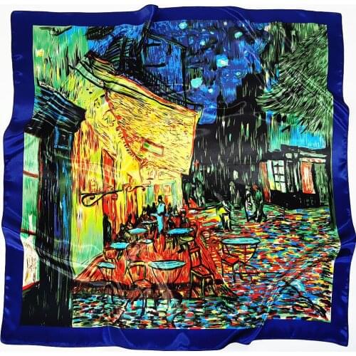 AMYO 90CM Satin Silk Scarf for Women Hair Band Oil Painting Graffiti Printed Shawl Wrap Summer Neckerchife Lady Winter Shawl