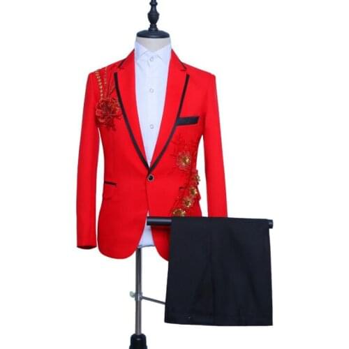 Sequin blazer men groom suit set with pants mens wedding suits costume singer star style dance stage clothing formal dress B1