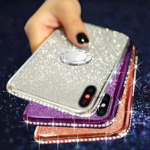 Diamond Finger Ring Glitter Case for iphone 12 Mini 11 Pro Max XR X XS MAX 7 8 6 6S Plus Metal Stand Holder Bling Star Cover