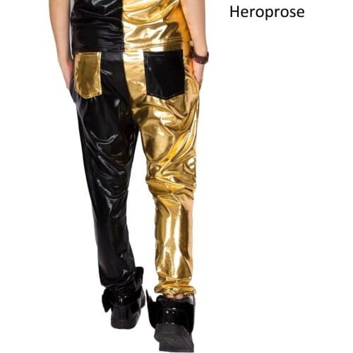 New Fashion Black Gold Bronzing Patchwork Multi-pockets Hip Hop Jazz Stage Show Clothing Personality Dance Harem Pants