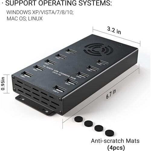 10-Port 120W usb hub fast charge with Power Switches and LEDs Charge and Sync 10 ports fast charge with external power supply