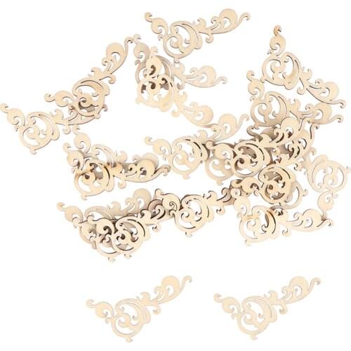 20Pcs Natural Wood Crafts Scrapbook DIY Book Corner Flower Lace Pattern Wooden Ornaments Handmade Album Corners