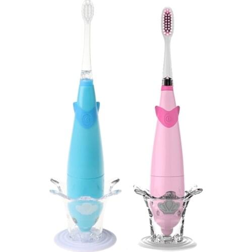 Kids Sonic Toothbrush Electric Brush Waterproof Musical Dolphin Shape LED Light 2 Minutes Remind Dental Care for 3