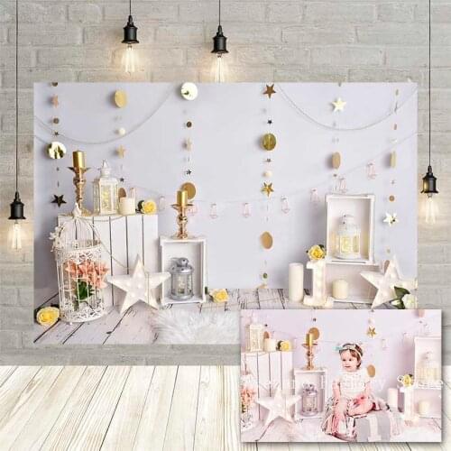 Avezano Photography Backdrops Baby 1st Birthday Party Background Gold Dot Star Glitter Star Wooden Box Photophone Photo Studio