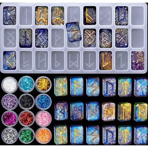 Rune Resin Mold Symbol Crystal Epoxy Resin Letter Silicone Mold DIY Word Charm Mould for Personalized Pendant Crafts Making Supp
