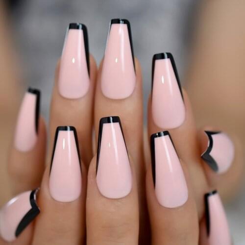 Glossy Light Pink French Press on Ballet False Nails Long Ballerina Coffin UV Full Cover Fake Fingersnails Extention Tool