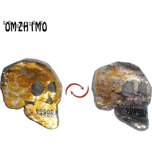 Skull Head Reversible Change Color Sequins Sew On Patches For Clothes Jackets DIY Patch Applique Bag Clothing Coat Jeans Craft