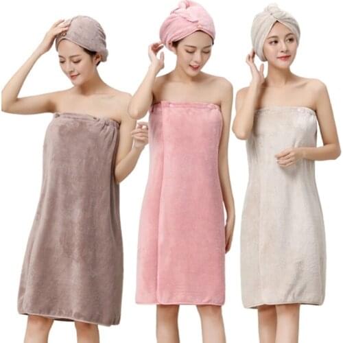 Women Coral Velvet Bath Towel Wrap with Adjustable Snap Button Closure Microfiber Bathrobe Body Cover Up Shower Blanket