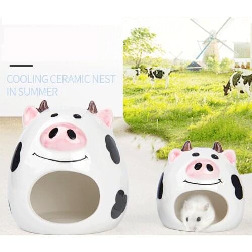 Hamster Cute Cow Small Pet Ceramic House Sleeping Nest Pet Bed Rat HamsterToys Cage for All Seasons HouseAccessories