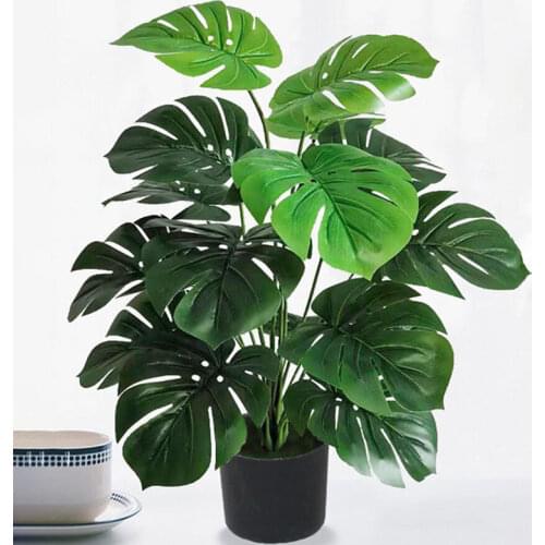Artificial Green Monstera Palm Leaf Fake Plant Long Branch Tropical Green Plant Garden Living Room Bedroom Balcony Decoration