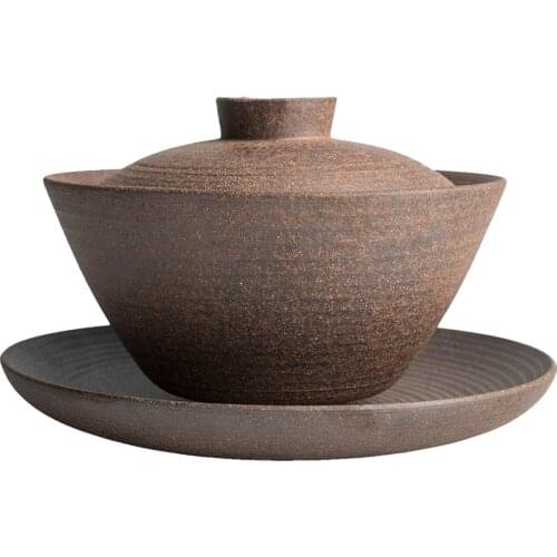 Chinese Style Stoneware Tureen Large Handle Made Tea Bowl Ceramic Unglazed Gaiwan Tureen Tea Utensils Tea Making Device Simple