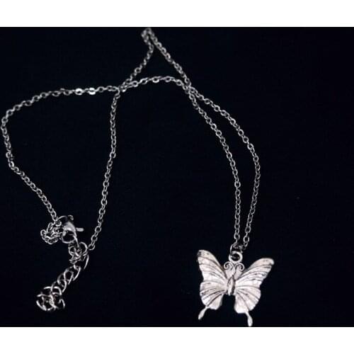 Korean Antique Silver Color Butterfly Hip Hop Girls Cool Choker Clavicle Chain Necklaces Party Jewelry For Women collares mujer