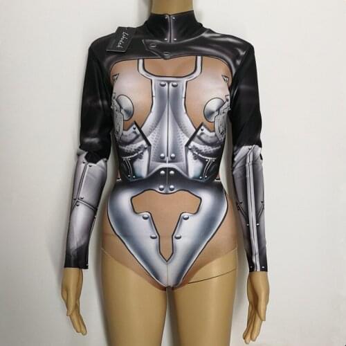 Cartoon Soldier Cosplay Costume Elastic Skinny 3D Printing Bodysuit Tights Women Stage Wear Role Performance Leotard Dance Wear