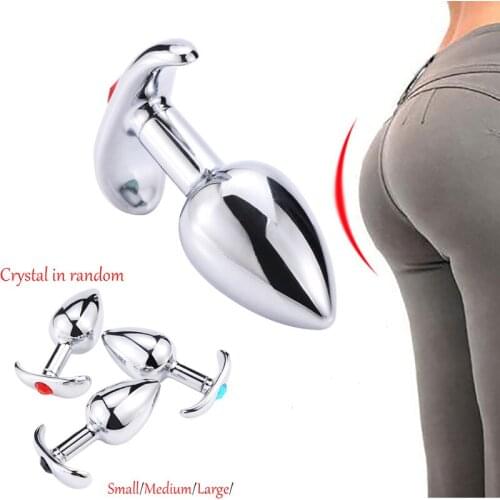 DINGYE Metal Anal Plug with Red Jeweled Large Steel Butt Plug with Diamond Women Jewel Sex Anal toys Underwear All Day Beginner
