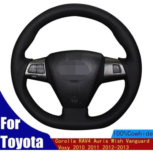 DIY Car Steering Wheel Cover Black Genuine Leather For Toyota Corolla RAV4 Auris Wish Vanguard Voxy 2010 2011 2012-2013