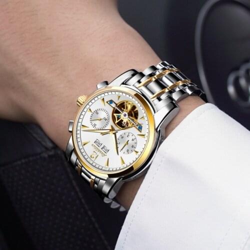 New Automatic Mechanical Watch Fashion Luminous Waterproof Mens Watch Week Calendar Month Display High Quality Business Watch