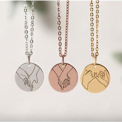 Pinky Swear Gestures Necklaces For Women Girls Engraved Sign Language Hand Heart Necklace Valentines Day Gifts BFF Jewelry