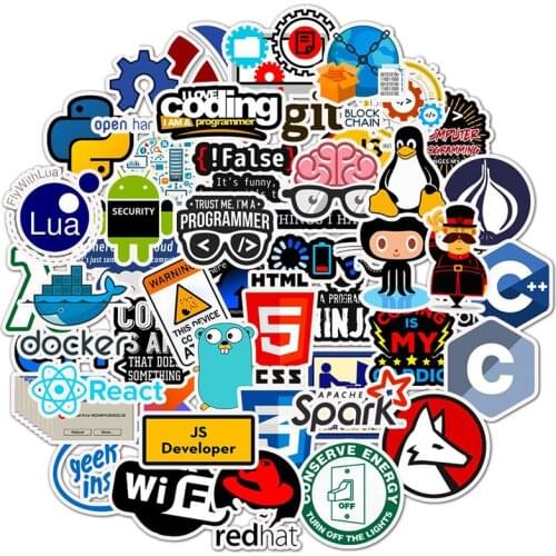 50 PCS Programming Stickers Technology Software Programs Data Laptop Stickers For Geek DIY Computer Laptop Luggage PS4