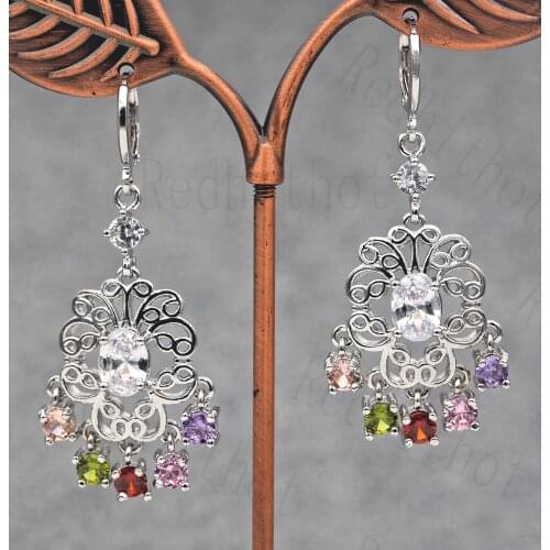 Luxury Drop Earrings for Women White Gold Color Earring With Waterdrop Rainbow Zircon Trendy Jewelry Accessories Wedding Gift